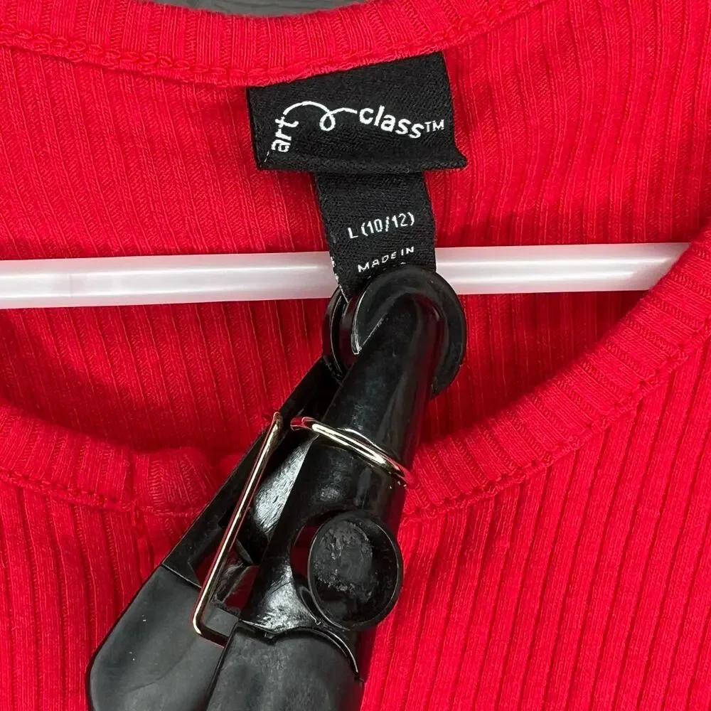 Art Class red ribbed long sleeve Henley  top girls size Large(10-12)